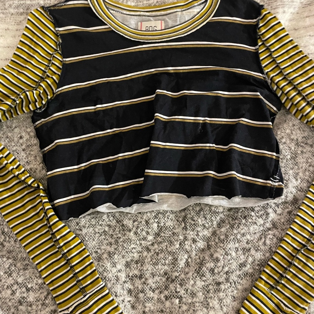 Striped Black and Yellow Long Sleeve Crop Top